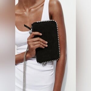 ZARA STUDDED CROSSBODY WALLET BAG black and silver